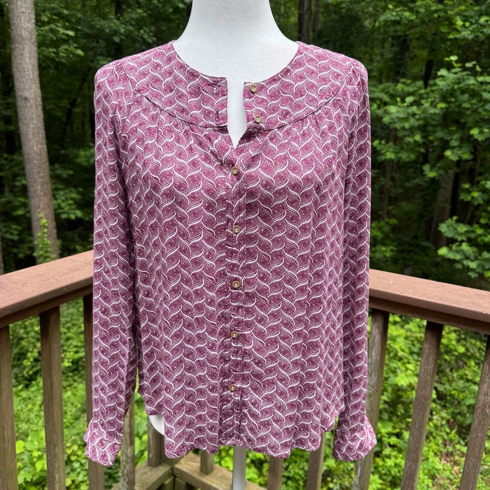 Anthropologie Maeve Orli Purple Geo Print Bibbed Rayon Blouse XS - Picture 3 of 17